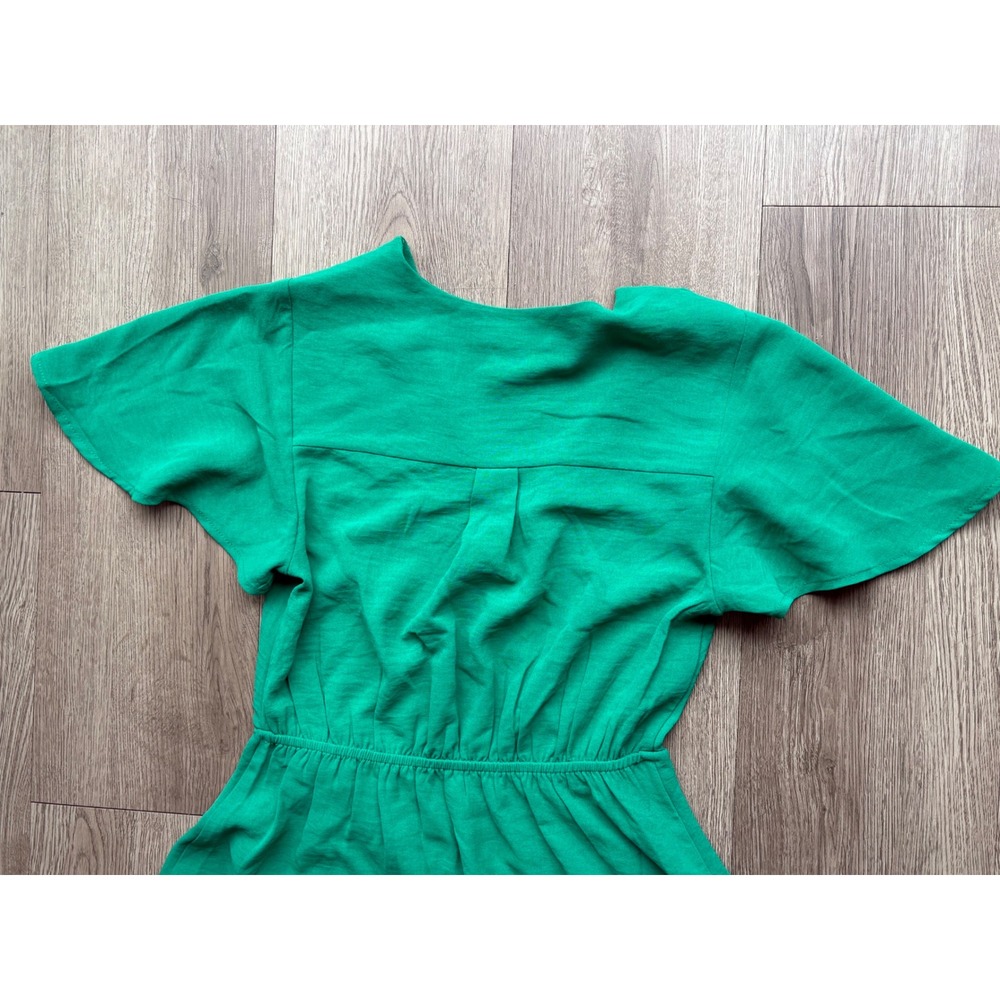 Monteau Los Angeles Womens Green Wrap Front Flutter Sleeve Dress Size XS - Picture 7 of 9
